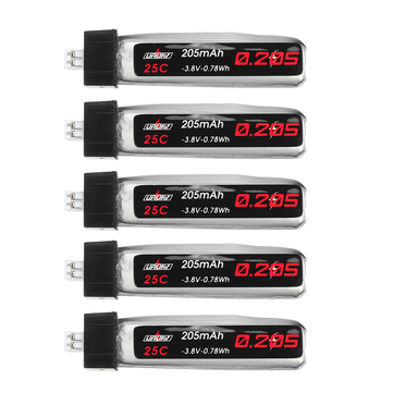 5Pcs URUAV 3.8V 205mAh 25C 1S HV LiPo Battery PH2.0 Plug for RC Drone